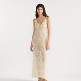 Dior ? Women's Summer Dioriviera Hollow-Lined Two-Piece Cotton Solid-Color High-Street Long Sleeveless Halter Flared Dress Dresses Ngvp #2331