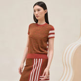 Hermes Women's Spring And Summer Cashmere Knitted T-shirt Round Neck Short-sleeved Color Collision Striped Polka Dot Short Knitted Sweater Bottoming Sweater Ngvp #2473