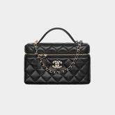 CHANEL 25P Women's Black Heart-Shaped Rhinestone Buckle with Brand Logo. Litchi Leather Shoulder/Crossbody Bag #81935L