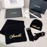 Chanel Cashmere Knit Hat Gloves Scarf #96642
