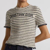 DIOR Women's Summer Logo Letter Printed Striped Round Neck Knit Short Sleeve T-Shirt #74843