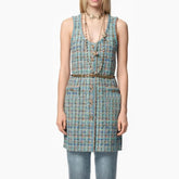 Chanel Women's High Street Summer Single-Breasted U-Neck Short Solid Color Cotton Twill Sleeveless Dresses Ngvp #2145