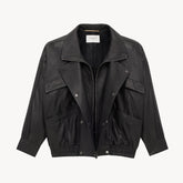 Saint Laurent Women's Bubbled Lambskin Bomber Jacket Spring/Fall Stand Collar Zipper Pilot Jacket Solid Color Motorcycle Leather Jacket Ngvp #2714
