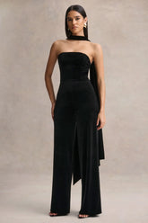 Arcane | Black Velvet Bandeau Jumpsuit With Scarf