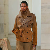 Ralph Lauren Women's Autumn And Winter Curry Leather Patchwork Jacket Belt Double Breasted Lapel Leather Jacket Ngvp #2248