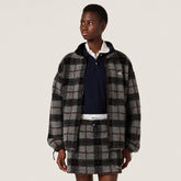 MIUMIU Gray Vintage Plaid Collar Wool Polar Fleece Jacket Short Skirt Set #332477