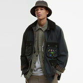 Barbour ¡Á Crocs Men's Women's Fall And Winter Lapel Oil Wax Jacket Badge Fashion Trend Pockets Casual Hooded Single-breasted Jacket Ngvp #2624