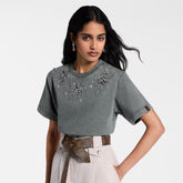 Louis Vuitton Women's Summer Solid Color Rhinestone Spiral Pattern Round Neck Short Sleeve T-Shirt #77616