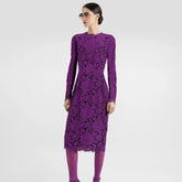 Dolce&Gabbana Women's Summer Cordonetto Lace Solid Color Round Neck Long Sleeve Slim Fit Dresses Ngvp #2152
