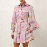 Zimmermann Dawning Cargo Mini Dress Women's Spring And Summer Temperament Elegant Button Belt Lapel Shirt Dress Fashion Modern Trend Long Sleeve Dresses Ngvp #1883