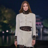 Chanel Women's Spring/Autumn Embroidered Linen and Wool Twill Single-Breasted Long-Sleeved Round Neck Coat Casual Solid Color Half-Skirt Suit Set Ngvp #329346