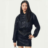 Chanel Women's Fall And Winter Luxury Diamond Pattern Sheepskin Leather Jacket Coat Five Pants Leather Pants Fashion Trend Black Temperament Suit Set Ngvp #2436