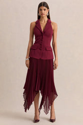 Marvelle | Burgundy Plunge-Neck Maxi Dress With Hanky Hem