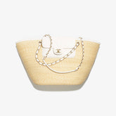 Chanel Large Shopping Bag Braided Straw Lambskin Gold-tone Metal #381455