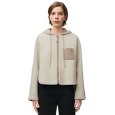 Loewe Women's Fall And Winter Fur Integration Patchwork Lamb Wool Zipper Hooded Long Sleeved Jacket #74736
