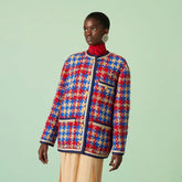 Gucci Women's Spring/Fall Vintage Multi-Color Oversized Casual Checkered Knit Wool Blend Tweed Long-Sleeve Single-Breasted Coat Jacket Ngvp #2322