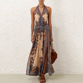 Zimmermann Women's Floral Print Deep V-neck Cotton Spaghetti Strap Dress #77264