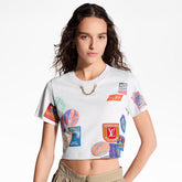 Louis Vuitton Women's Summer Badge Pattern Printed Round Neck Cotton Short T-Shirt #77232