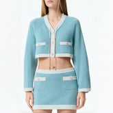 Chanel Women's Spring/Autumn Color-Block Single-Breasted Short-Sleeved Long-Sleeved Cashmere Knitted Cardigan Casual Logo Button Multi-Pocket Half-Skirt Ngvp #2282