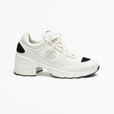 Chanel Women's Spring/fall Fashion Casual Round Toe Lace Up Chunky Heel Low Top Leather And Mesh Blend Sneakers Shoes #79316