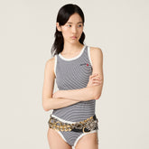 MiuMiu Women's Summer Striped Printed Ribbed Knit Round Neck Tank Top #77425