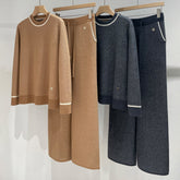 Loro Piana Women's Spring/Fall/Winter Round Neck Knit Cashmere Solid Color Long Sleeve Pullover Sweater with Casual Drawstring Elastic Waist Pants Suit Set Ngvp #2399