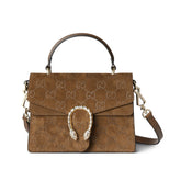 Gucci Women's Solid Color Tiger Head Lock Buckle Suede Handheld Crossbody Shoulder Bag Bags #75132