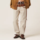 MiuMiu Women's Spring/Autumn Solid Color Embroidered Letter Print Denim Pants #77543
