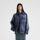 Prada Women's Canvas Trucker Jacket Logo Lapel Single Breasted Solid Color Vintage Multi-Pocket Long Sleeve Workwear Jacket Ngvp #2113