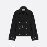 Dior Women's Spring. Autumn And Winter Wool Blend Solid Color Lapel Double-Breasted Belt Long Sleeve Short Coat Jacket Ngvp #9925