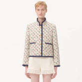 Valentino CHERRYFIC Women's Fall/Winter Fashion Casual Crew Neck Single Button Cherry Embroidery Jacquard Lined Short Jacket #79124