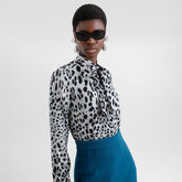 Dolce&Gabbana Women's Spring And Summer Leopard Print Bow Silk Shirt Temperament Elegant Luxury Tie Shirt Blouse Ngvp #9865