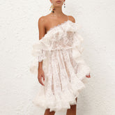 Zimmermann Women's Summer Solid Color Lace Trim Off-the-Shoulder Strapless Short Dress #77617
