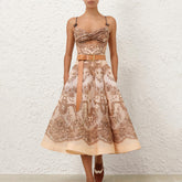 Zimmermann Women's Summer Solid Color Botanical Floral Pattern Printed Mid-Length Halter Dresses #76554
