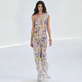 Zimmermann Women's Summer Floral Pattern Printed Three-dimensional Feather V-neck Strapless Dress #77984