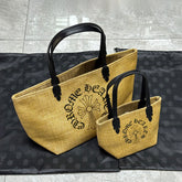 Chrome Hearts Women's Solid Color Sanskrit Print Waterproof Straw Shopping Bag Handbag Tote Bags #77936