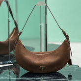 PRADA Classic Crescent Shape Suede Shoulder Bag Oversized Fit Adjustable Handles Women's Handbag #81941L