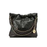 Chanel Men's And Women's Black Logo Drawstring Closure Chain Shoulder Strap Glossy Calfskin Shoulder Crossbody Bag Bags #77116