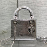 Dior Lady Women's Solid Color Metal Pendant Detachable Chain Shoulder Strap Snake Skin Single Shoulder Crossbody Handbag Bag Bags #77722