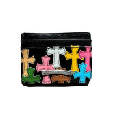 Chrome Hearts Men's Women's Colourful Cross Card Holder Purses Coin Purse Black Leather Fashion High Street Trend Personalised Wallet Bags Bag #81255