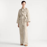 Dior Women's Spring/Autumn Solid Color Linen Blend Denim Fabric Belted Single-Breasted Long-Sleeved Jacket High-Waisted Casual Denim Pants Set Suit #77483