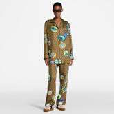 Louis Vuitton Men's And Women's Spring/Fall Fashion Casual V-Neck Collar Single-Button Print Shirt with Elastic Waistband Loose-Fit Relaxed Pants Sleepwear Suit Set #78868