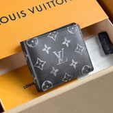 Louis Vuitton Men's Letter Printed Black Brushed Cowhide Short Wallet Card Case Bag Bags #73187