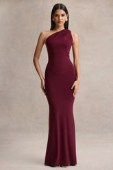 Ottilie | Burgundy Asymmetric-Neck Maxi Dress