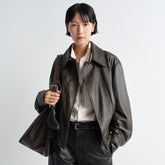 Lemaire Women's Men's Autumn And Winter Cream White Loose Pilot Leather Jacket Solid Color Fashion Trend Casual Lapel Long Sleeve Zipper Jacket Ngvp #2453