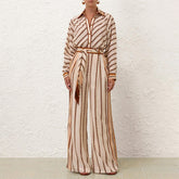 Zimmermann Women's Summer Bow Tie Neckline Chain Print Single Breasted Long Sleeved Shirt Casual Wide Leg Pants Suit Set #76595