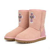 Chrome Hearts Winter New Winter Snow Boots For Men And Women Mid-tube Boots Cross-cotton Shoes Fashionable And Trendy Casual Warm Pink Boots #195122