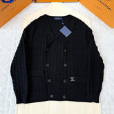 Louis Vuitton Men's And Women's Spring/Autumn Solid Color Fashionable Casual Checkered Metal Badge Jacquard Double-breasted Knitted Cardigan Jacket #78146