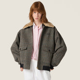 MiuMiu Women's Fall/Winter Fashion Casual Lapel Shearling Collar Zipper Long Sleeve Jacket #79545