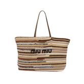 MiuMiu Women's Multicolour Embroidery Logo Crochet Shopping Bag Shoulder Handbag Tote Bags #76741